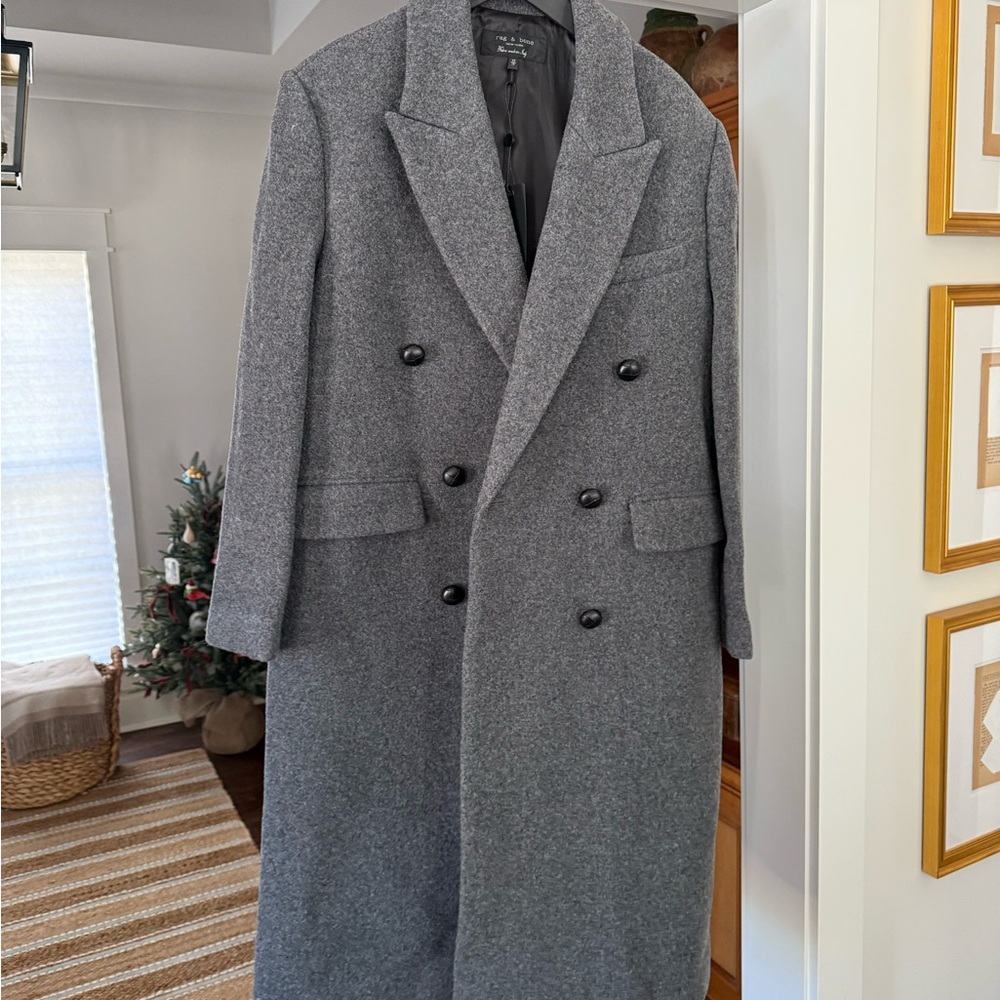 rag & bone Double-Breasted Gray Wool Trench Coat